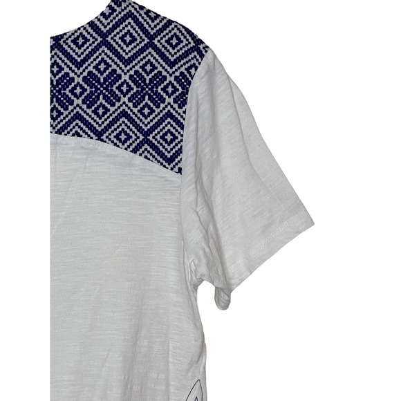 THML Women Top Crew Neck‎ 100% Cotton Short Sleeve Gauze White/Blue Medium - Picture 4 of 10